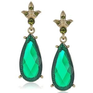 1928 Yellow Gold with Emerald Green and Olivine Crystal Dangling Post Earrings